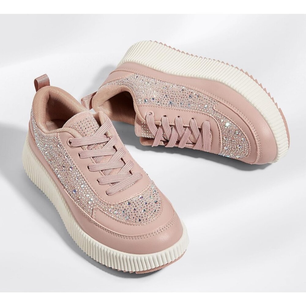 Lucky Step Women's Pink Rhinestone Platform Sneakers Fashion Chunky Shoes - Picture 5 of 6